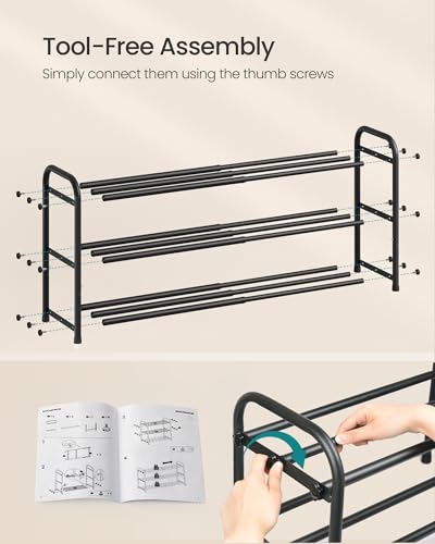 SONGMICS Expandable Shoe Rack, Adjustable Shoe Organizer Storage Shelf, Sturdy and Heavy-Duty, for Closet, Entryway, Living Room, 3-Tier, Ink Black ULMR036BD01 - size: 3 Tiers (18.8"H)