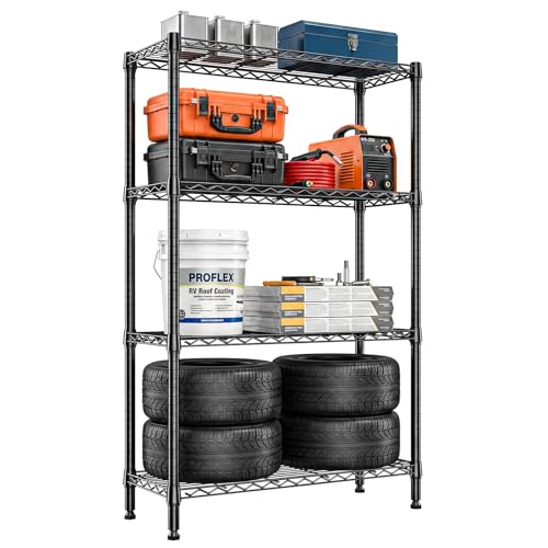 4-Tier Shelf Unit Organizer, 36 Inch Wire Shelf Rack for Pantry and Garage | Black Metal Wire Shelving with 1000 LBS Capacity, 13.8" D X 35.4" W X 59.5" H Storage Rack for Kitchen Office and Bathroom - color: Black, size: 4-tier 13.8" D x 35.4" W x 59.5"