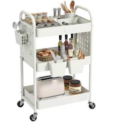 danpinera Craft Cart, Black Rolling Cart with Retractable Dividers & DIY Pegboards for Kitchen, Bedroom, Laundry - color: White