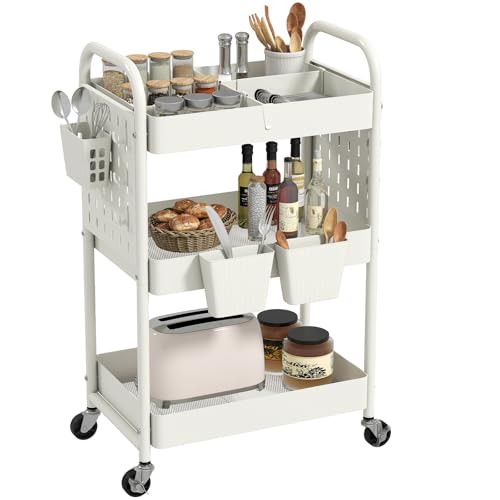 danpinera Craft Cart, Black Rolling Cart with Retractable Dividers & DIY Pegboards for Kitchen, Bedroom, Laundry - color: White