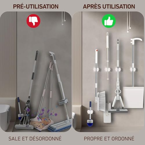 Command-Style Broom Holder Wall Mount – No Drill Adhesive Mop Holder for Bathroom & Kitchen Storage (2)