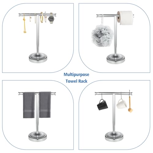 RUMOSE 13 Inch Polished Chrome Towel Stand Hand Towel Holder Bathroom Kitchen Vanity Countertop T-Shape Towel Rack Free Standing Stainless Steel Towel Bar Towel Ring - color: Polished Chrome