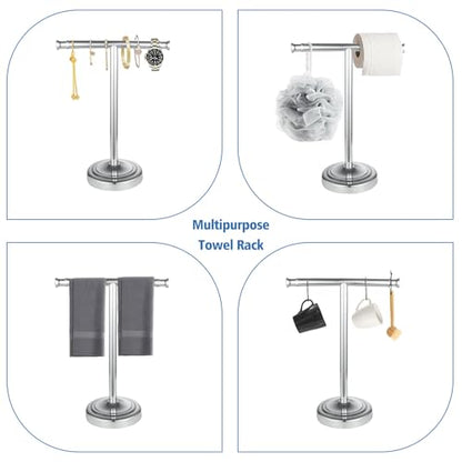 RUMOSE 13 Inch Polished Chrome Towel Stand Hand Towel Holder Bathroom Kitchen Vanity Countertop T-Shape Towel Rack Free Standing Stainless Steel Towel Bar Towel Ring - color: Polished Chrome