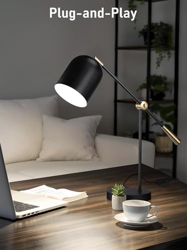 TORCHSTAR Adjustable Desk Lamp Aesthetic, AC 110-120V, Swing Arm Task Desk Lamp, Max 60W, E26 Base, Bulb Not Included, Metal Decor Desktop Lamp with On/Off Switch, for Work, Study, Home Office, Black