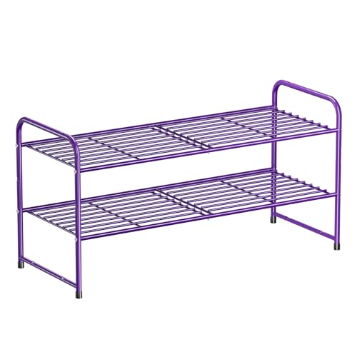 SUFAUY 2-Tier 33" Wide Shoe Rack Closet Metal Wire, Stackable, Purple - color: Purple