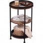 Dulcii Side Table, Round End Table with 3 Storage Shelves for Living Room, Bedroom, Nightstand with Steel Frame for Small Spaces, Industrial Round Sofa Table, Outdoor Accent Coffee Table, Rustic Brown | Round End Table with Storage for Living Room, Bedroo