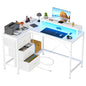 Patikuin L Shaped Desk with Power Outlets & LED Lights, Computer Desk with Drawers & Shelves, Corner Desk Gaming Desk Home Office Desk, White - color: White