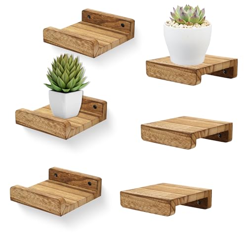 PHOENANCEE Small Floating Shelf,Mini Wall Shelves with Lip,Display Ledge,Speaker Shelf Set of 6 for Picture Frames Plants Decorative for Living Room Kitchen Bedroom,Wood,5 Inch,Carbonized Black - color: Carbonized Black, size: 5 Inch(6pcs)