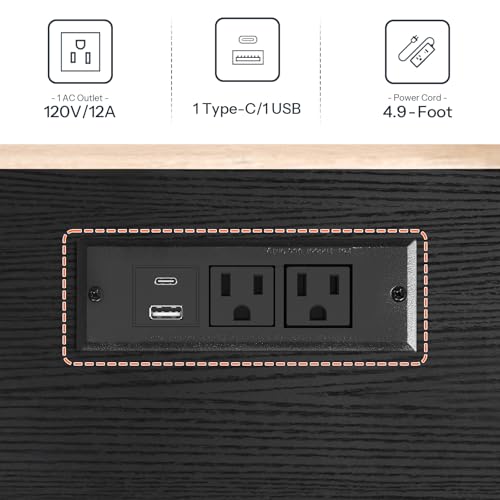 HOOBRO Bar Table with Charging Station, Rectangular Pub Table, High Top Coffee Table, Counter Bar Height Table, Narrow Long Dining Table, 35.4" L x 15.7" W x 35.6" H, Black BB90UBT01N1 - color: Black