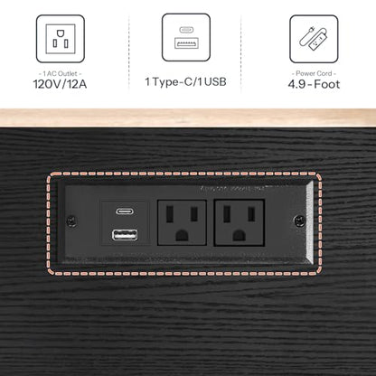 HOOBRO Bar Table with Charging Station, Rectangular Pub Table, High Top Coffee Table, Counter Bar Height Table, Narrow Long Dining Table, 35.4" L x 15.7" W x 35.6" H, Black BB90UBT01N1 - color: Black