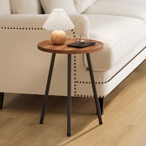 Round Side Table, Small End Table, Drink Table for Couch, Mini Tea Table for Sofa, Modern Accent Nightstand for Small Space, Living Room Bedroom LET521DR - color: Rustic Brown, size: 15.7x 15.7 x 20.8Inches