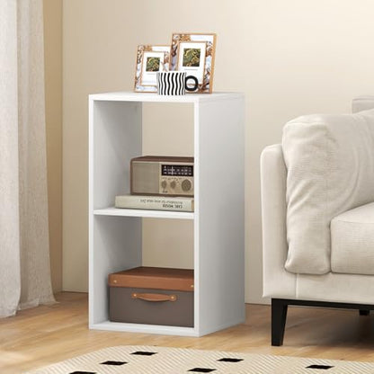 2 Cube Storage Organizer, 2 Tier Floor Standing Bookcase, Small Bookshelf for Small Spaces, Wooden Open Display Shelf for Living Room, Bedroom, Study, White Bookshelf with Open Back - size: 2 Cubes