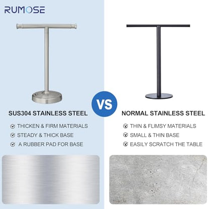 RUMOSE 13 Inch Brushed Nickel Towel Stand Hand Towel Holder Bathroom Kitchen Vanity Countertop T-Shape Towel Rack Free Standing Stainless Steel Towel Bar Towel Ring - color: Brushed Nickel