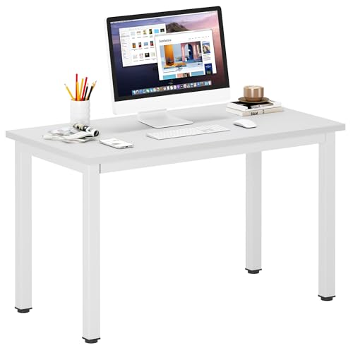 DlandHome 39 inches Small Computer Desk for Home Office, White | Gaming Study Writing Desk, Modern Simple Computer Table, Sturdy Metal Frame, Adjustable Feet, Compact Modern Design - color: White + White, size: 39 inch