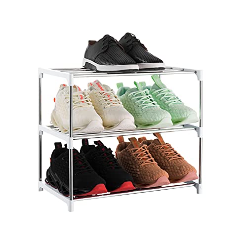 3-Tier Stackable Small Shoe Rack, Lightweight Shoe Shelf Storage Organizer | [White] [for Entryway, Hallway and Closet] - color: White, size: 3-Tier