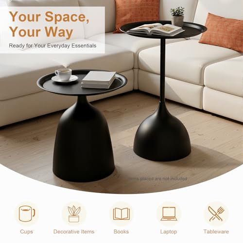 2-Piece Coffee Table, Durable Small Round Coffee Tables for Living Room, Easy Assembly Modern Nesting Coffee Tables Set, Circle Side Tables Round End Table for Sofa Bedside Balcony (Black) - color: Black