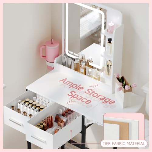 Small Vanity Desk for Mini Space: Compact Makeup Table Set for Tiny Bedroom - Space Saving Vanity for Girls - color: Black