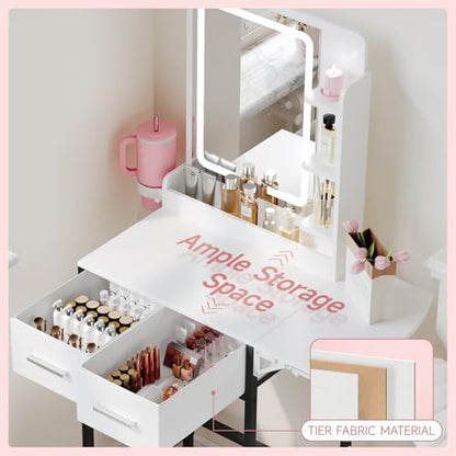 Small Vanity Desk for Mini Space: Compact Makeup Table Set for Tiny Bedroom - Space Saving Vanity for Girls - color: Black