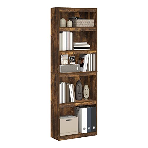 Furinno JAYA Book Shelf, 5-Tier Bookshelf, Enhanced Home Bookcase with Adjustable shelf, 9.5 x 24.5 x 71.1, for Organization and Storage, for Living Room, Bedroom, Home Office, Amber Pine - color: Amber Pine, size: 5-Tier, Thick Adjustable Shelves