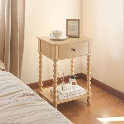 AWASEN Night Stand, Small End Table with Storage for Living Room, Farmhouse Bedside Side Table with Spindle Wood Legs for Bedroom, Office, Natural - color: Natural