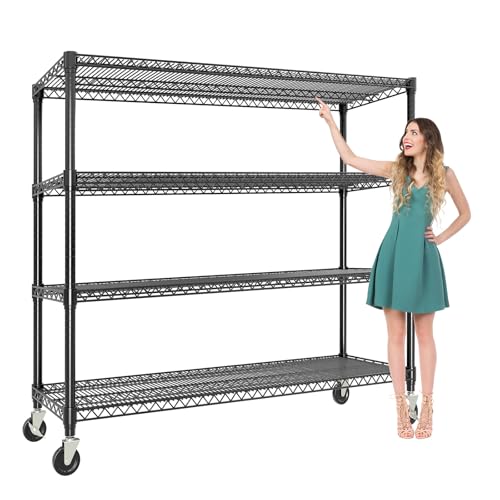 59" W Storage Shelves 2640LBS Heavy Duty Garage Shelving Units with Wheels and Adjustable Shelf, 4-Tiers Wire Shelving Rack for Garage Pantry Kitchen Warehouse Industrial - size: 4-Tier, 17.7"D*59"W*71.8"H