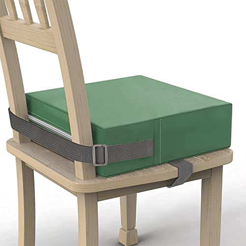 Toddler Booster Seat for Dining Table, PU Washable Double Safe Straps Non-Slip Bottom Booster Seat Dining Toddler, Portable Travel Increasing Cushion (Dark Green) - color: Dark Green