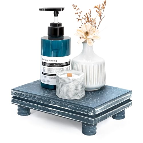 EOSAHR Wood Riser for Decor: Display Stand for Vanity Organizer, Blue | Recessed Line, Waterproof Display Riser, Plant Stand & Perfume Tray, Candle Holder for Living Room, Bathroom Decor - color: Blue