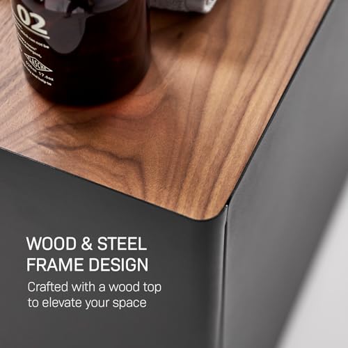Yamazaki Home Tower Mobile Hideaway Storage Cart – Rolling Printer Stand with Adjustable Shelves, Hidden Storage, Rolling Cart with Wheels, Mobile Office Organizer, Utility Cart, 23" - Steel + Wood - - color: Black