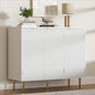 Housoul Fluted Sideboard Buffet Cabinet with 3 Doors, White | Kitchen Storage Cabinet with Adjustable Shelves & Golden Handles, Modern Accent Cabinet, Coffee Bar for Kitchen, Living Room - color: White
