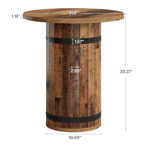 Tribesigns Round Bar Table, 39.4-Inch Bar Height, Bistro Pub Table for Kitchen, Living Room, Small Space, Brown (Only Table) - color: Brown