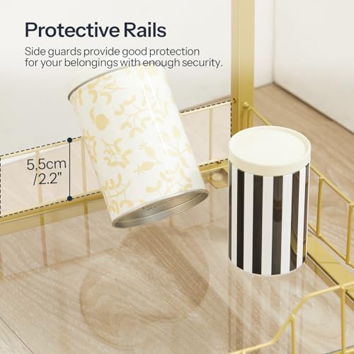 HOOBRO Gold Glass Shelf Stand, 4 Tier Standing Shelf Unit, Bathroom Organizer and Storage, Floor Storage Shelves Waterproof, for Bathroom, Laundry, Toilet, Tempered Glass, Gold GD79CJ01 - size: 15" L x 11.8" W x 42.1" H
