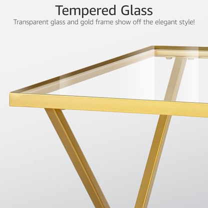 Square End Table with Tempered Glass Top, Stylish X-Shaped Metal Frame, Living Room Coffee Table, Sofa Side Table, Accent Tables for Small Spaces, Modern Bedside Table for Bedroom (Gold) - color: Gold, style: Style 3