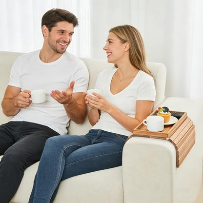GEHE Acacia Wood Sofa Arm Tray, Foldable Couch Arm Tray Side Table, Anti-Falling Armrest Tables Cup Holder for Snacks, Drinks, Beers, Phone, Control, Flexible and Portable, Anti-Slip - color: Acacia Wood
