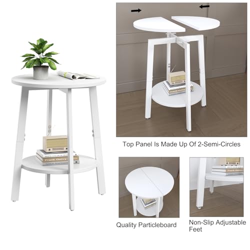 sthmec Side Table, Small Round End Table with Storage Shelf for Small Space, 2-Tier Bedside Table Sofa Couch Table, Round Accent Table Nighstands for Living Room, Bedroom,White - color: White