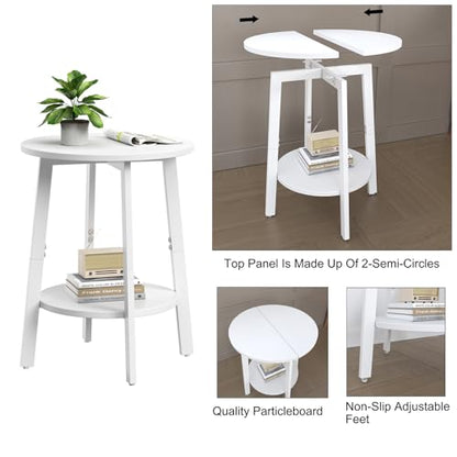 sthmec Side Table, Small Round End Table with Storage Shelf for Small Space, 2-Tier Bedside Table Sofa Couch Table, Round Accent Table Nighstands for Living Room, Bedroom,White - color: White