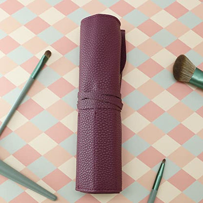 Bird&Fish Makeup Brush Case Travel, makeup brush case roll up,brush holder makeup,Holder Organizer Brushes Pouch Cosmetic Bag for Travel，Rolling Bag Storage Case PU Leather - color: New Crimson