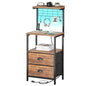 sthmec Tall Nightstands with Charging Station, LED Night Stand Bedsides with 2 Drawers Fabric, Hooks,USB Port and Open Storage Shelves,Tall End Table Bedside for Bedroom,Office, Rustic Brown - color: Rustic Brown, style: 2 Drawers