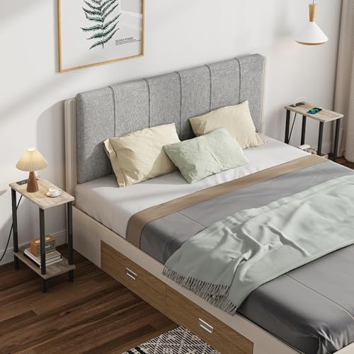 TUTOTAK Small End Table with Charging Station, Narrow Side Table with USB Ports and Outlets, Skinny Sofa Table, Slim Nightstand, Living Room, Bed Room, Greige TB01BG060 - color: Greige, size: 2-tier
