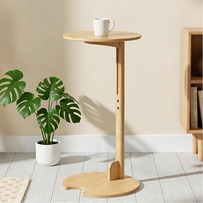 Bamboo Side Table for Sofa - Adjustable Height C Shaped End Tables for Small Spaces, Couch, Bedside, Living Room, 12.6x12.6x26 Inch TV Tray Round Stand for Drink, Snack, Coffee (Natural) - color: Natural
