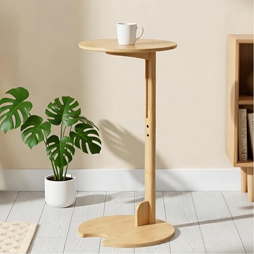 Bamboo Side Table for Sofa - Adjustable Height C Shaped End Tables for Small Spaces, Couch, Bedside, Living Room, 12.6x12.6x26 Inch TV Tray Round Stand for Drink, Snack, Coffee (Natural) - color: Natural