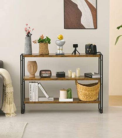 HCHQHS 3-Tier Rustic Wood and Metal Industrial Bookcase - 40in, for Home Office, Bedroom, Kitchen, Bathroom - color: Rustic Brown, size: 3-Tier (40"W x 33.5"H)