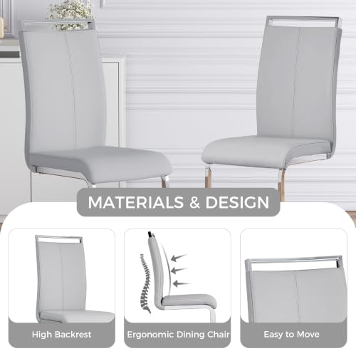 Baysitone Modern Dining Chairs Set of 2, Side & Kitchen Chairs with Faux Leather Padded Seat, High Back, for Dining, Kitchen, Living Room - Light Grey - color: Light Grey, size: Set of 2