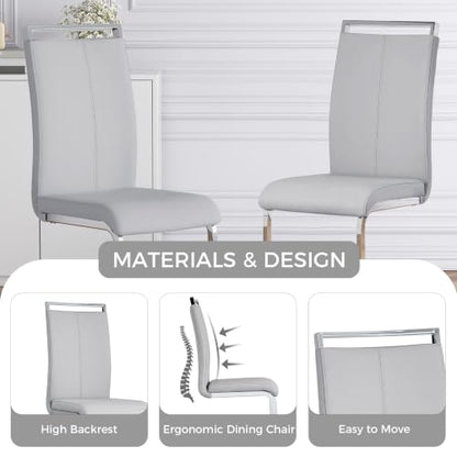 Baysitone Modern Dining Chairs Set of 2, Side & Kitchen Chairs with Faux Leather Padded Seat, High Back, for Dining, Kitchen, Living Room - Light Grey - color: Light Grey, size: Set of 2