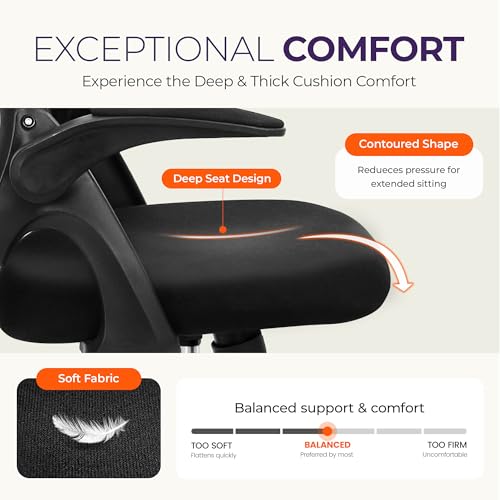 NEO CHAIR Office Desk Chair Computer Gaming Ergonomic Lumbar Back Support with Flip-up Padded Armrest Adjustable Height and Wheels for Home Vanity Bedroom Study (All Black) - color: All Black