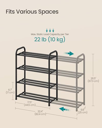 SONGMICS Expandable Shoe Rack, Adjustable Shoe Organizer Storage Shelf, Sturdy and Heavy-Duty, for Closet, Entryway, Living Room, 4-Tier, Ink Black ULMR046BD01 - size: 4 Tiers (26.5"H)