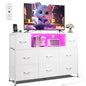 WLIVE White Dresser TV Stand for 45, 50, 55 inch TV, Entertainment Center with LED Lights & Charging Station, Chest of Drawers with 8 Fabric Drawers and Open Shelves for Living Room, Hallway, Wood Top - color: White
