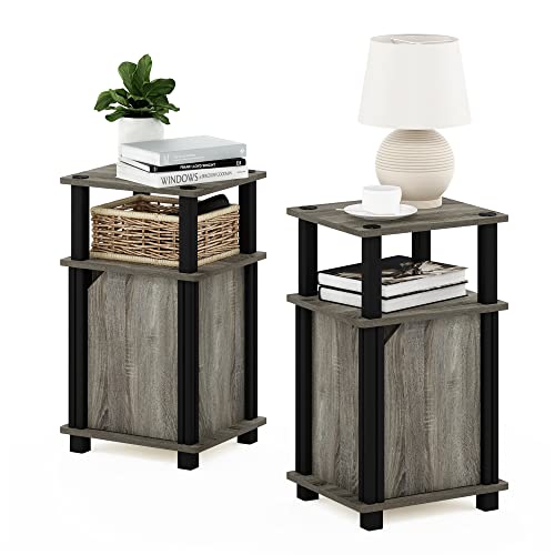 Furinno Brahms 3-Tier End Side Sofa Table/Nighstand with Door, 2-Pack, French Oak/Black - color: French Oak, size: 2-Pack, With Door, 3-Tier