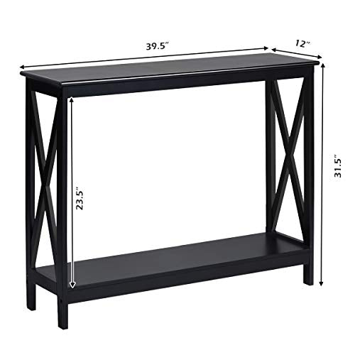 Julimoon Console Table with Storage Shelf, Narrow Accent Table X Form Frame, 2-Tier Sofa Side Table for Living Room/Bedroom/Entryway/Hallway, Easy Assembly, 39.5’’X12’’X31.5’’ (Black) - color: Black