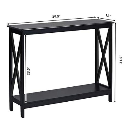 Julimoon Console Table with Storage Shelf, Narrow Accent Table X Form Frame, 2-Tier Sofa Side Table for Living Room/Bedroom/Entryway/Hallway, Easy Assembly, 39.5’’X12’’X31.5’’ (Black) - color: Black