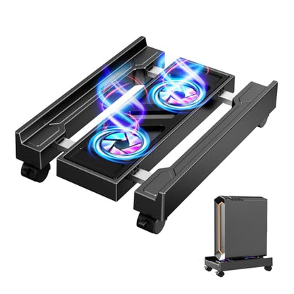 Adjustable CPU Holder with Cooling Fan and RGB Light,Mobile CPU Holder with 4 Rolling Casters, Under Desk Computer Tower Stand PC Floor Cart PC Riser for Office, Home (with Fan) - color: With Fan